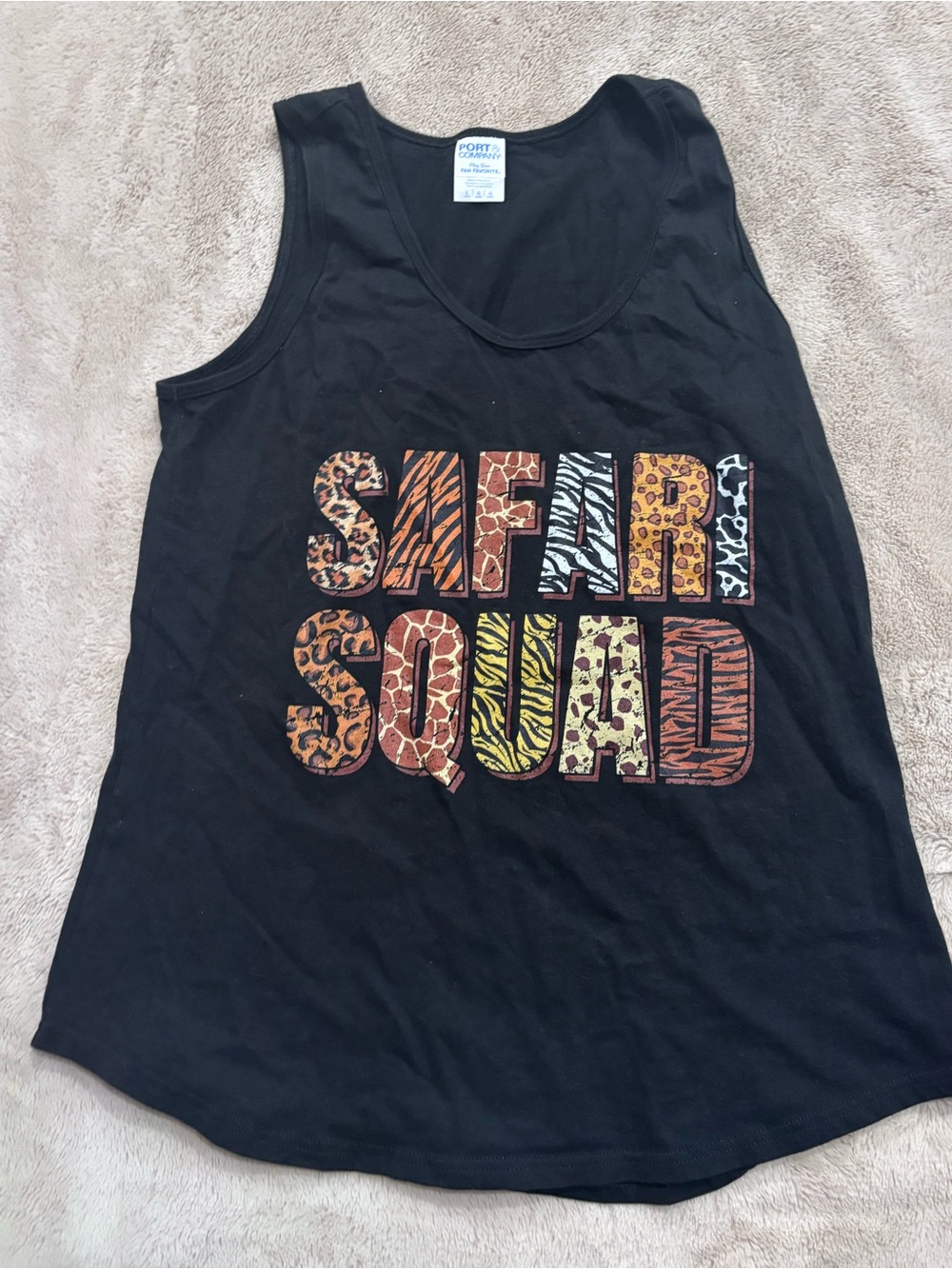 Port and Company Black Tank Top with Multicolor Safari Squad Graphic